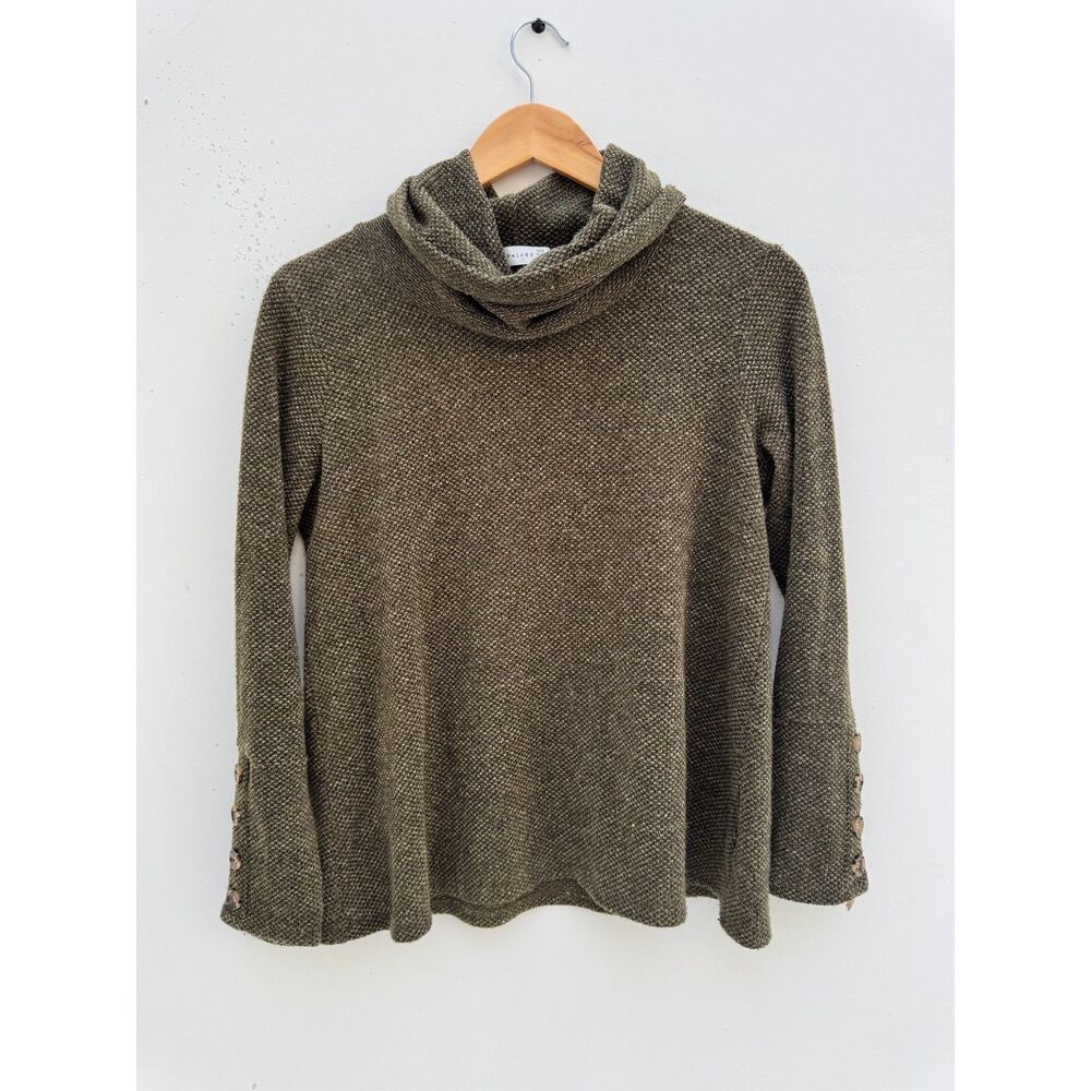 Retrology Olive Green Cowl Neck Sweater Marled Knit Button Cuff Size M